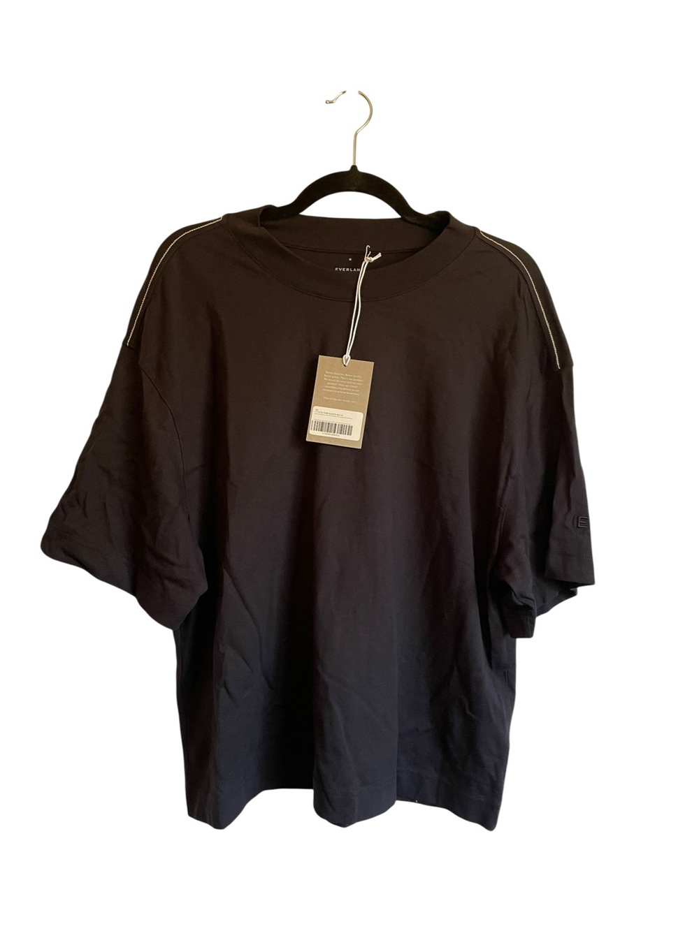 Everlane Slouchy Black Short-Sleeve Crew with Shoulder Stitch Detail NWT